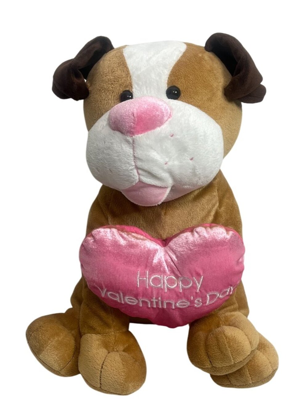 Valentine’s Day Puppy Plush Tan & Pink Heart Dog 15”